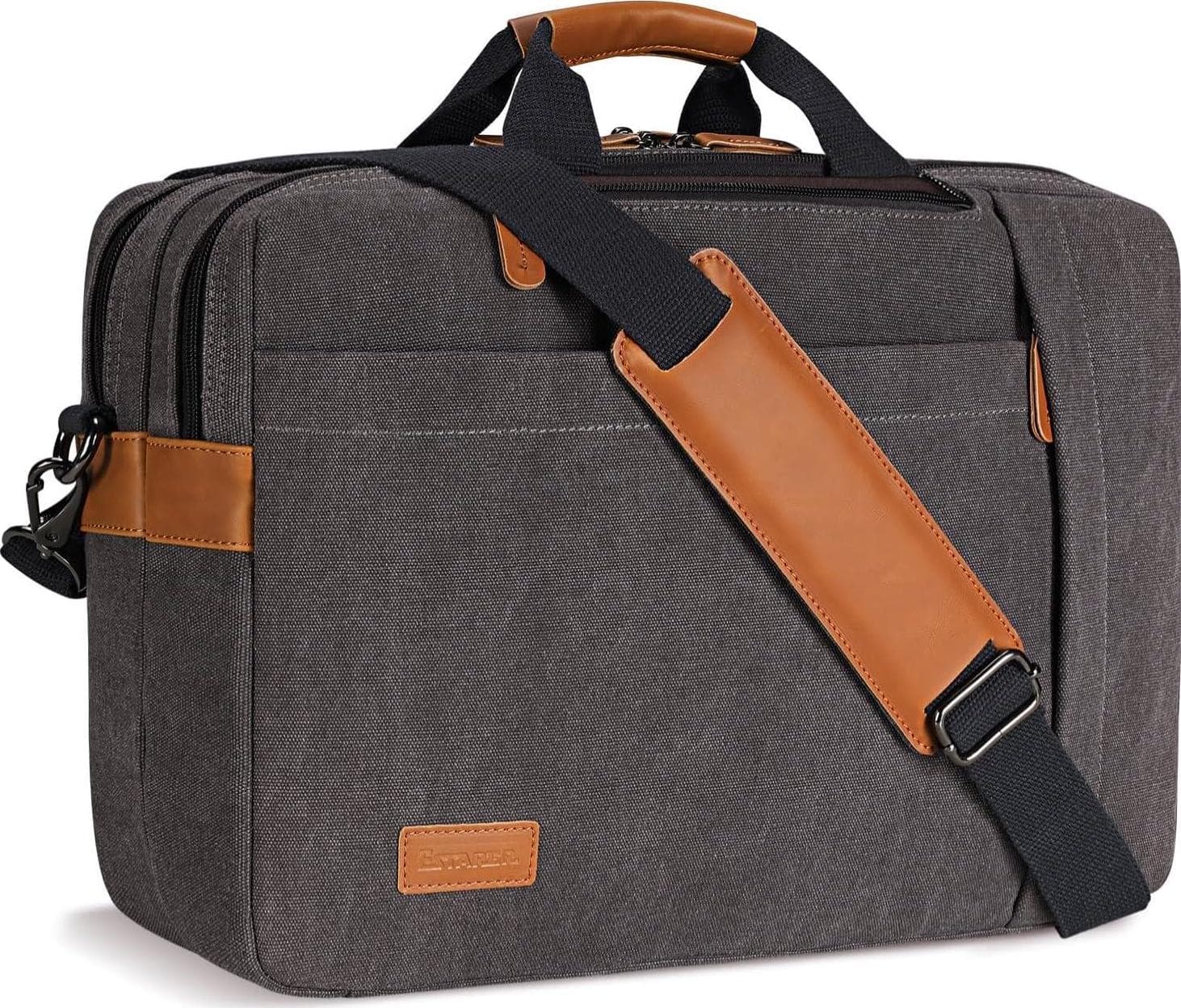 ESTARER Men’s Laptop Messenger Bag, 17-17.3Inch Laptop Backpack, Water Resistant Canvas Computer Bag Shoulder Bag, 3 in 1 Convertible Laptop Briefcases (Grey)